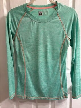 RBX Women's Mint Green Long-Sleeve Swim Top with Coral Stitching#327